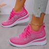 Women's Shiny Rhinestone Wedge Sneakers Breathable Knit Non Slip Walking Shoes Woman Plus Size Fashion Thick Sole White Sneakers