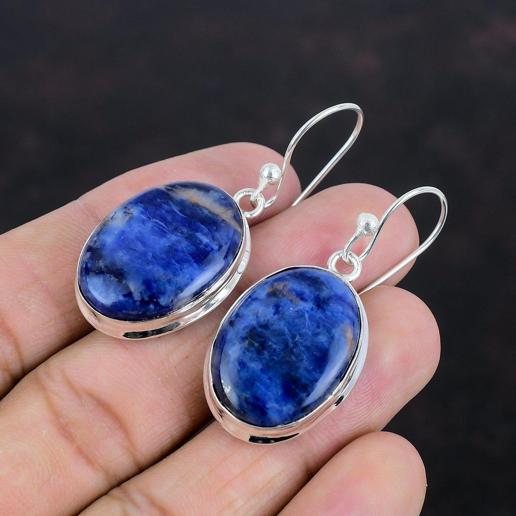 Серьги из содалита, потрясающие ювелирные изделия из драгоценных камней, приличные серьги, серьги из стерлингового серебра 925 пробы, ювелирные изделия из содалита, серьги ручной работы, подарки для матери