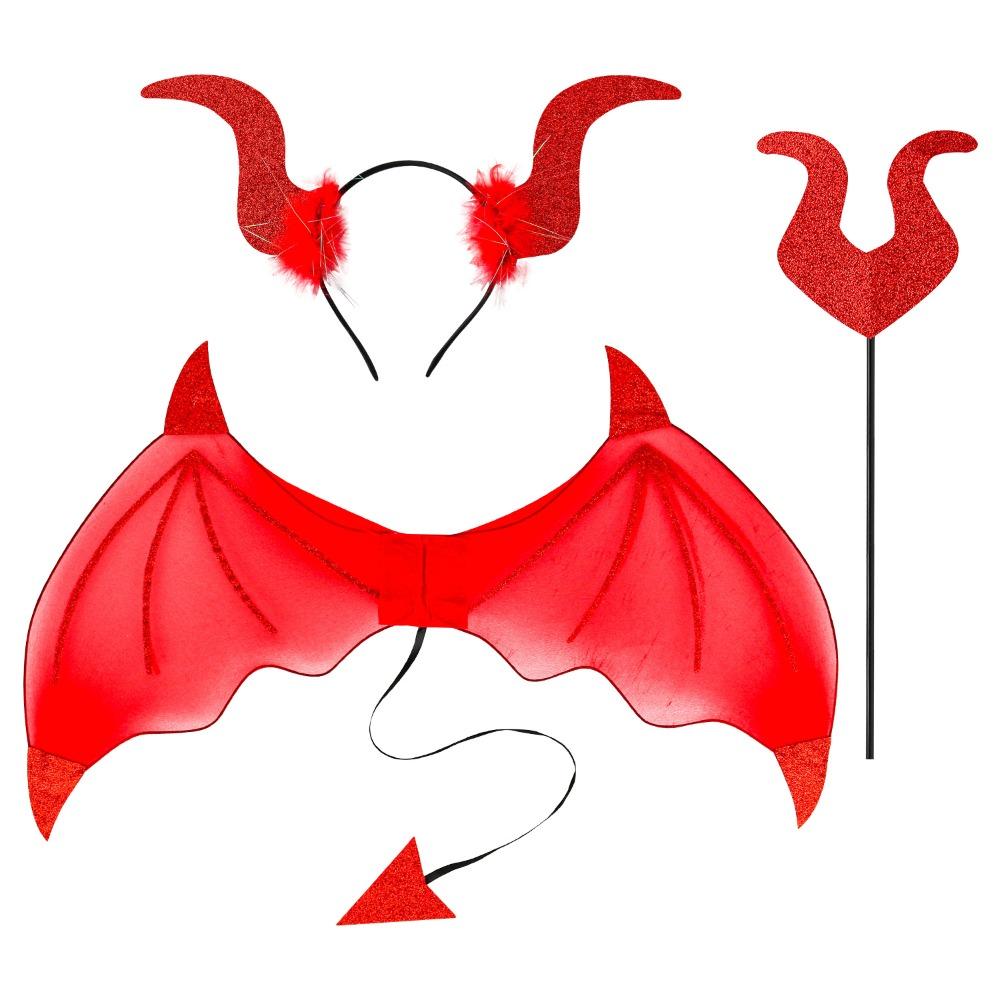 3Pcs/Set Demon Horn Hair Band Halloween Cosplay Props Funny Demon Wings Set  Costume Party