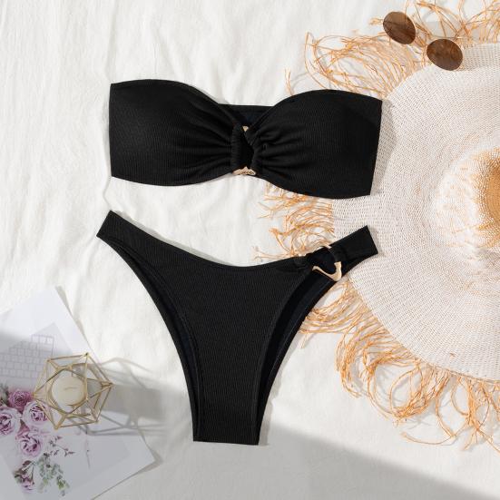 Женский комплект бикини с металлическим кольцом и высокой талией, двухсекционный купальник, сексуальный купальник с вырезом на шее для пляжной вечеринки