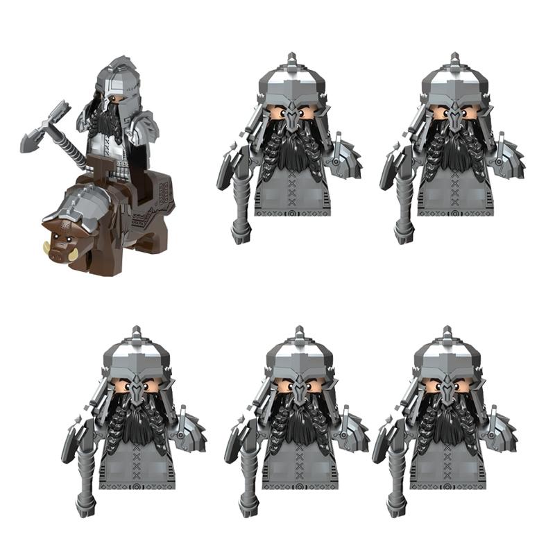 MOC Medieval Military Building Blocks Elven Warrior Orc Rohan Gondor Knight Character Set Animal Army Weapon Bow Crossbow Toy