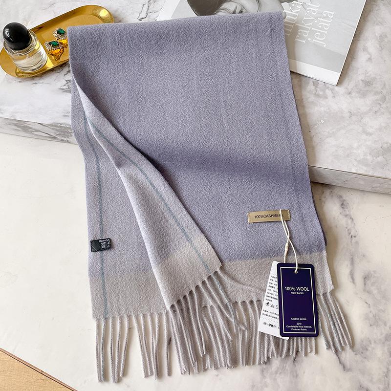 100 Pure Cashmere Scarf Women's Winter High-end Sense Versatile Contrasting Colors Double-sided Warm Couple Narrow Scarf