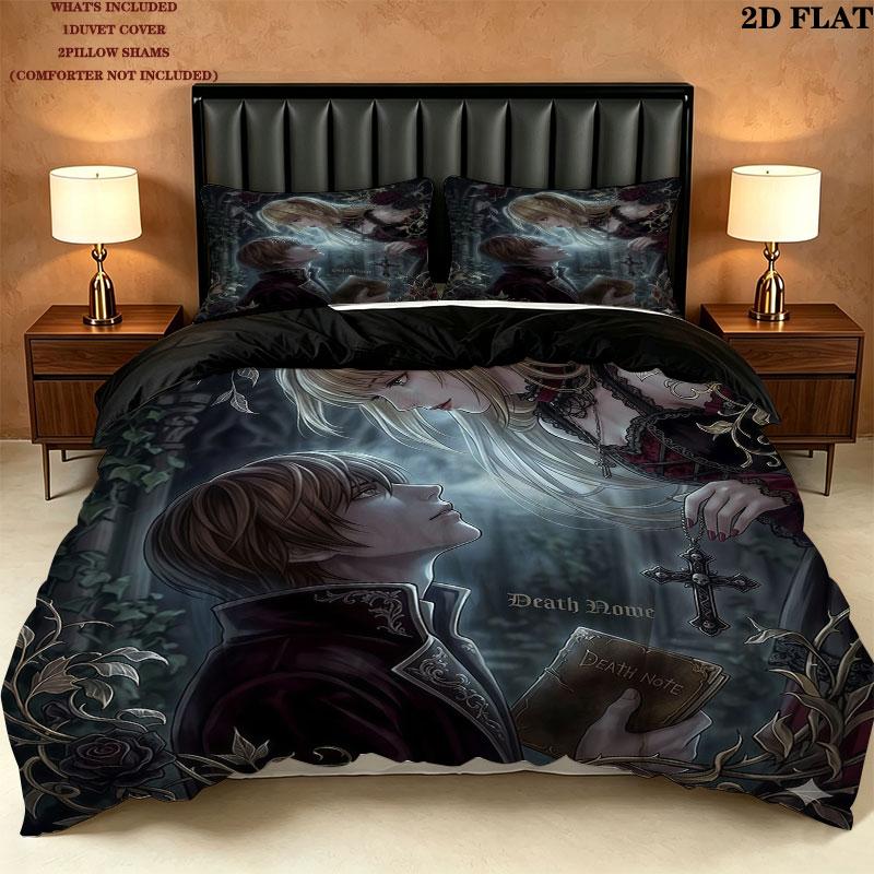 Death Note Pattern Bedding Quilt Set Quilt Cover Pillowcase Home Birthday Gift(1 * duvet cover + 2 * pillowcase, without core)