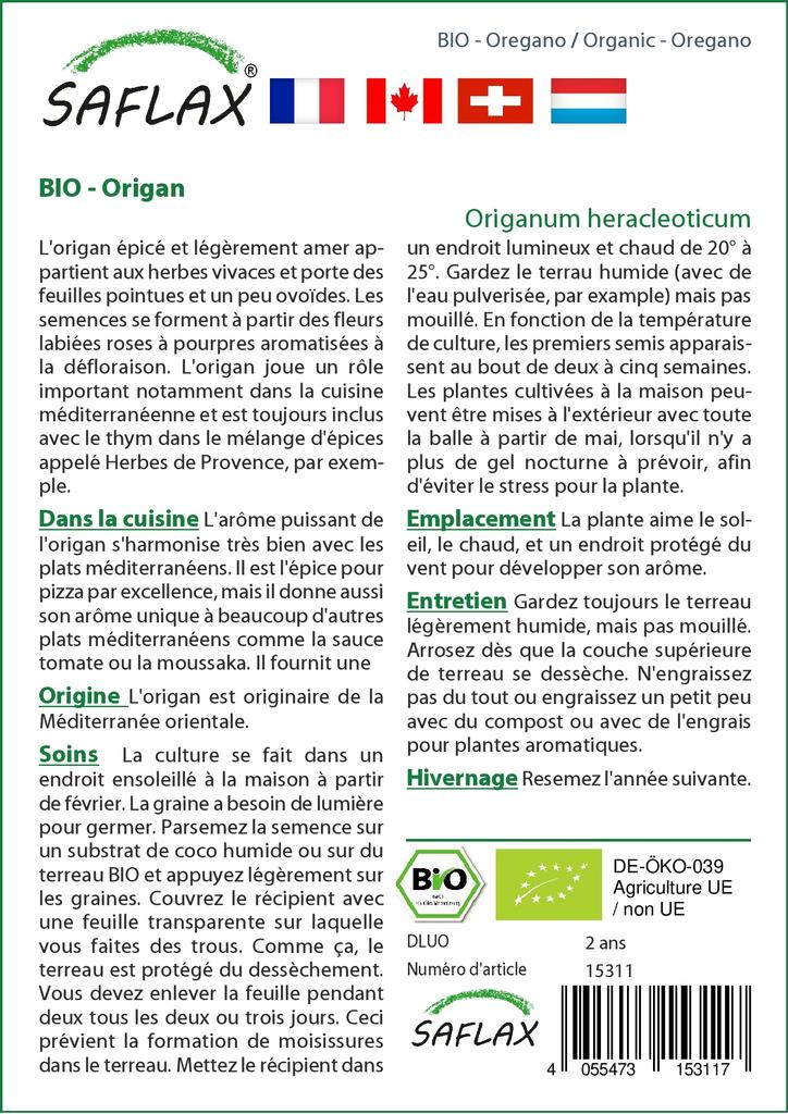 SAFLAX Garden in the Bag - Органический - Орегано - 1500 семян - С субстратом в подходящем мешке - Origanum heracleoticum