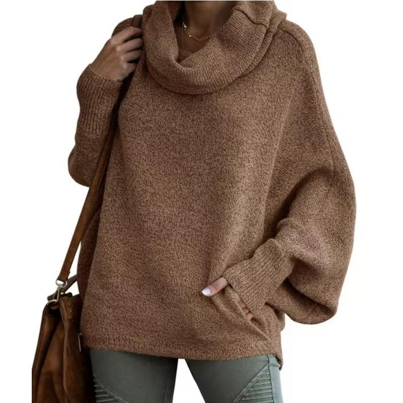 Модный женский однотонный свитер с высоким воротником, модный пуловер-фонарик, свободный повседневный свитер с длинным рукавом
