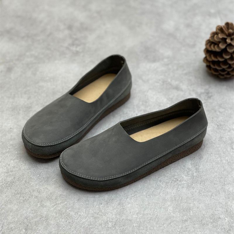 Весенние винтажные женские туфли из коровьей кожи с плоским круглым носком, мягкая кожаная подошва, повседневные туфли для бабушки