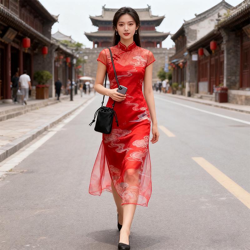 Xiangyunsha Brocade Mulberry Silk Crossbody Bag with Seawater River Cliff Pattern - New Chinese Style Shoulder Bag for Women.