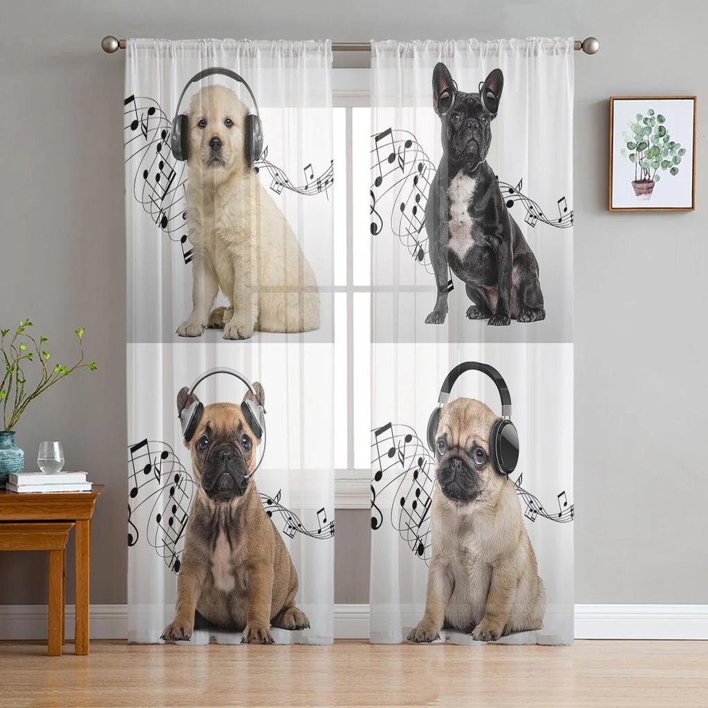 Тюлевые шторы с изображением щенка бультерьера для гостиной, спальни, современная вуаль, кухонные шифоновые прозрачные шторы