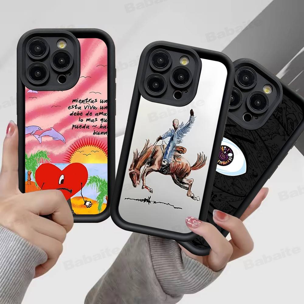 B-Bad Bunny Art Phone Case For IPhone 17 16 15 14 13 12 11 Pro Max Plus Silicone Shockproof Case