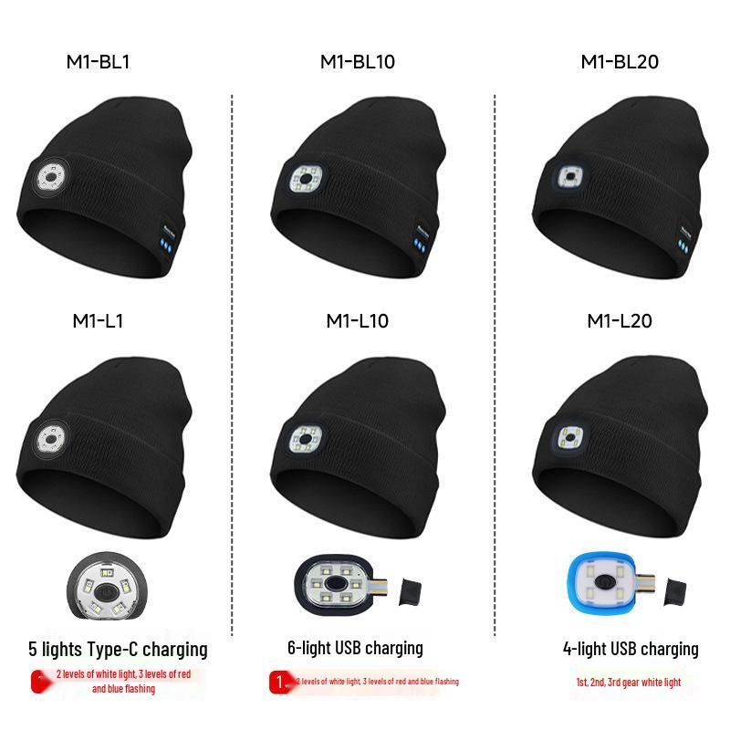 Многофункциональная светящаяся Bluetooth-шапка для музыки с LED-зарядкой