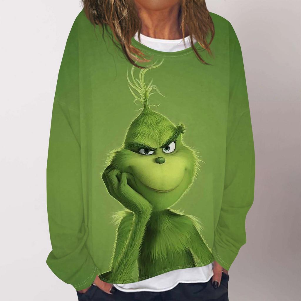 Женская повседневная модная толстовка с длинным рукавом и круглым вырезом с рождественским принтом, многослойный пуловер, топ