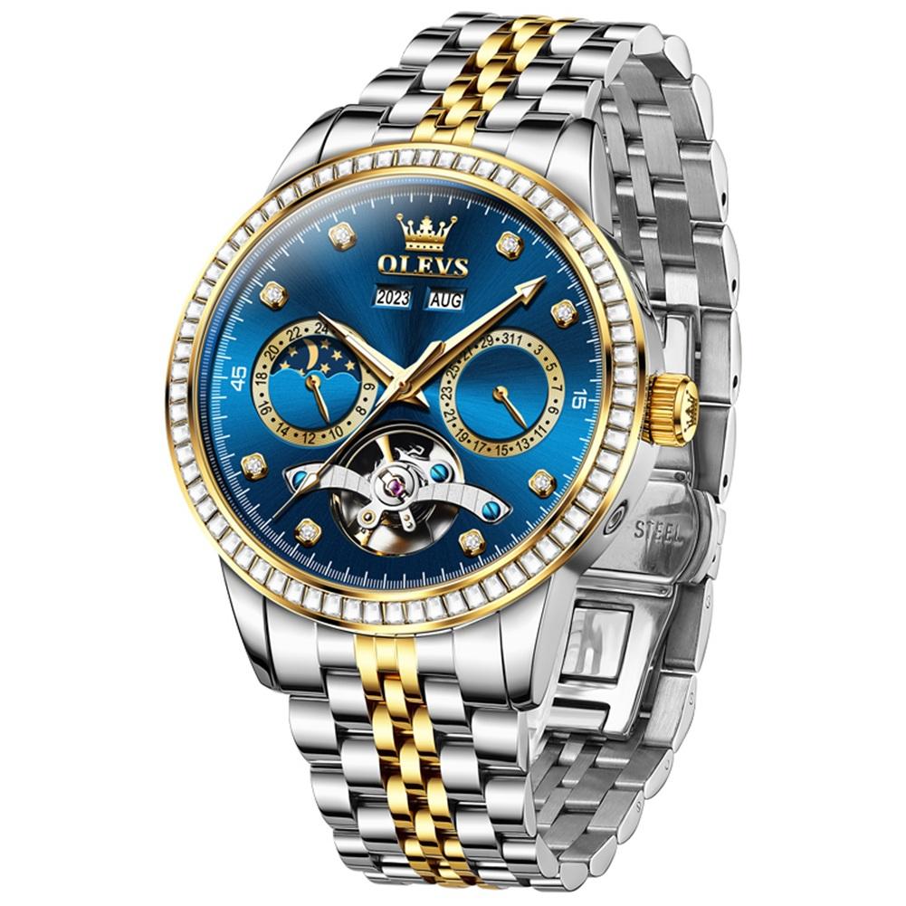 OLEVS Perpetual Calendar Moon Phase Tourbillon Men's Watches Waterproof Multifunctional Diamond Fully Automatic Mechanical Watch