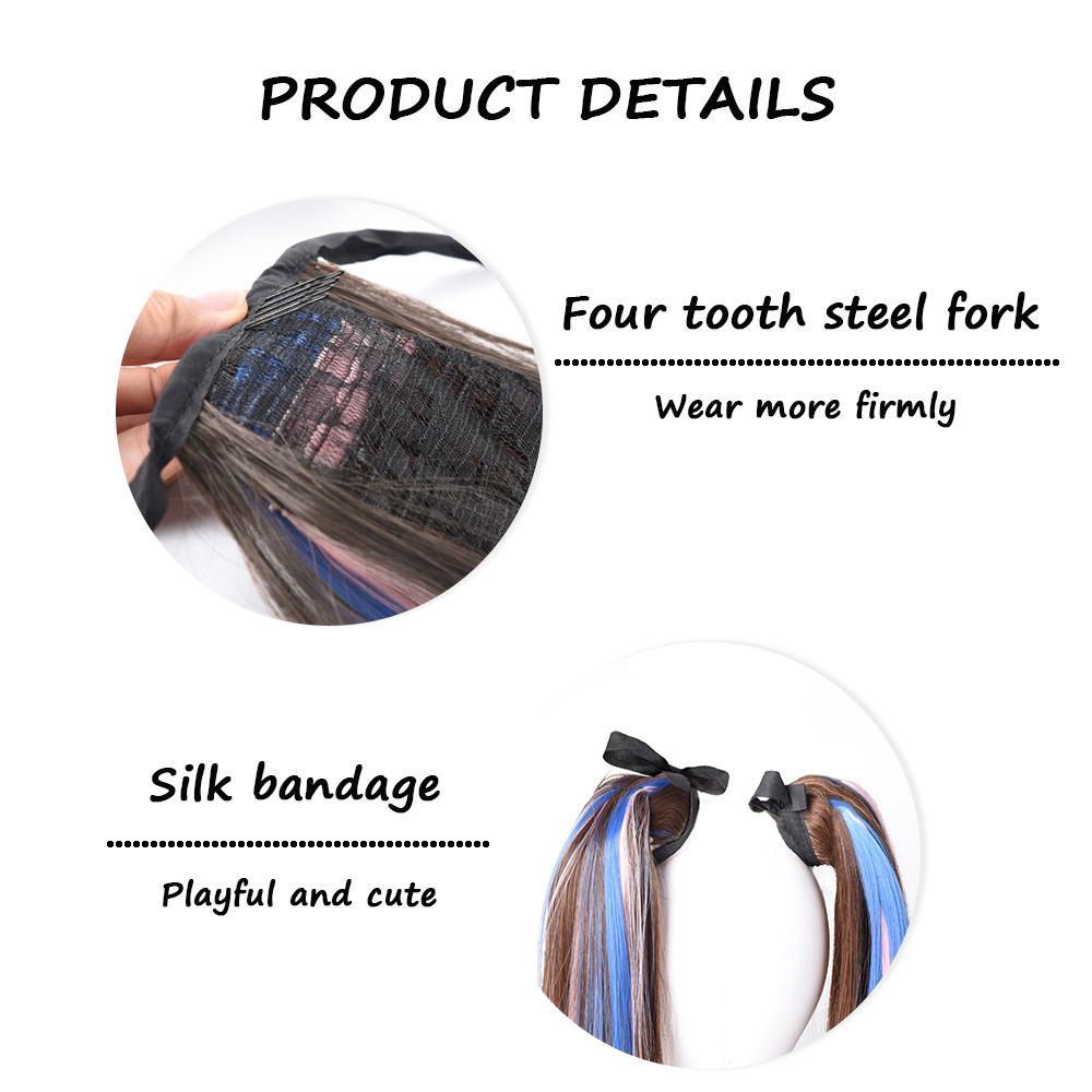 Длинные прямые волосы, завернутые в хвостик, термостойкий синтетический двойной хвостик, глянцевый парик