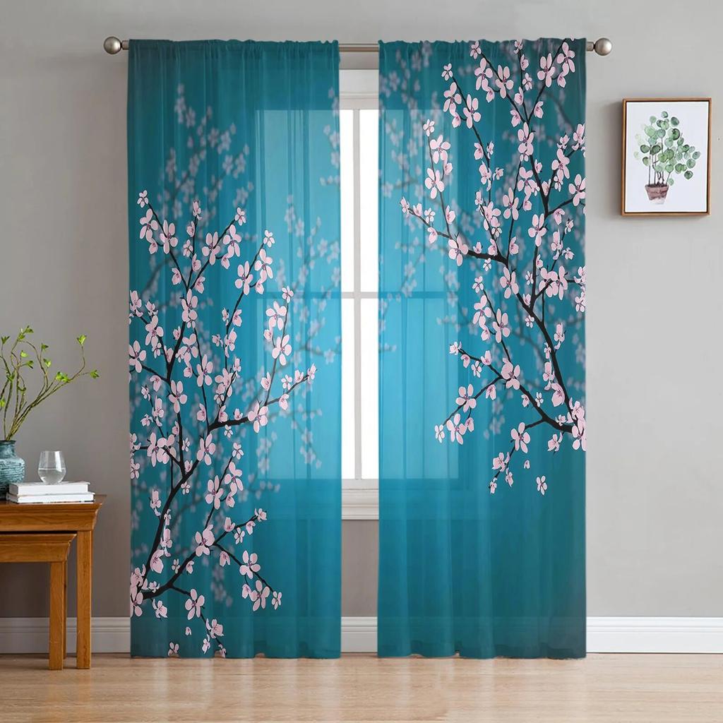 Розовые прозрачные шторы с цветком вишни, оконные шторы для гостиной, спальни, жалюзи, детская комната, домашний декор