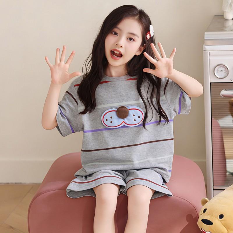 2026 Cotton Pajama Set Girls Short Sleeve Shorts Cartoon Print Lightweight Sleepwear Home Outfit