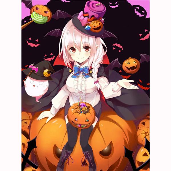 5D Diamond Embroidery Anime Girl Diamond Painting Halloween Pumpkin Cross Stitch Kit Mosaic Picture Home Decoration Kids Gifts