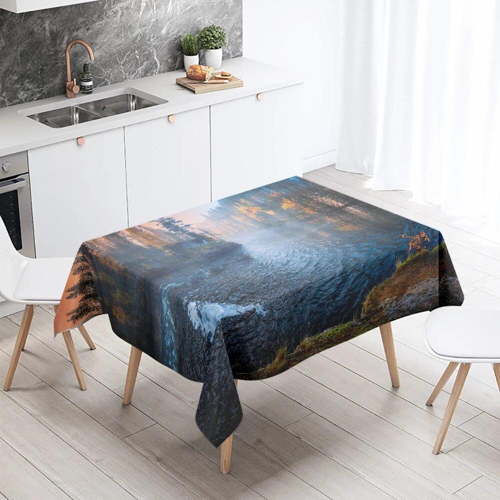 Natural Landscape Tablecloth Camping  Antifouling Waterproof Rectangular  Dining Table Home Decoration