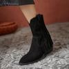 Fashion Ladies Mid Calf Shoes Tassel Brown Women's Half High Boots Wedge Heel Quality On Promotion Footwear Winter 2024 Novelty Gothic
