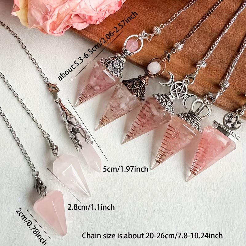 5-Piece Rose Quartz Pendulum Pendant Set for Divination, Relationship Harmony, and Valentine's Day Gifts