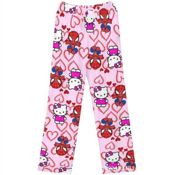Эксклюзивные фланелевые пижамные штаны Hello Kitty на Хэллоуин: Плотная, Плюшевая, Повседневная Одежда для Дома для Женщин - Идеально для Осени и Зимы.