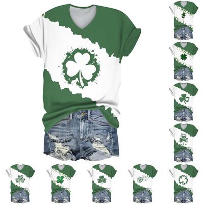 Женская повседневная одежда St. Футболка с короткими рукавами и V-образным вырезом с принтом Патрика