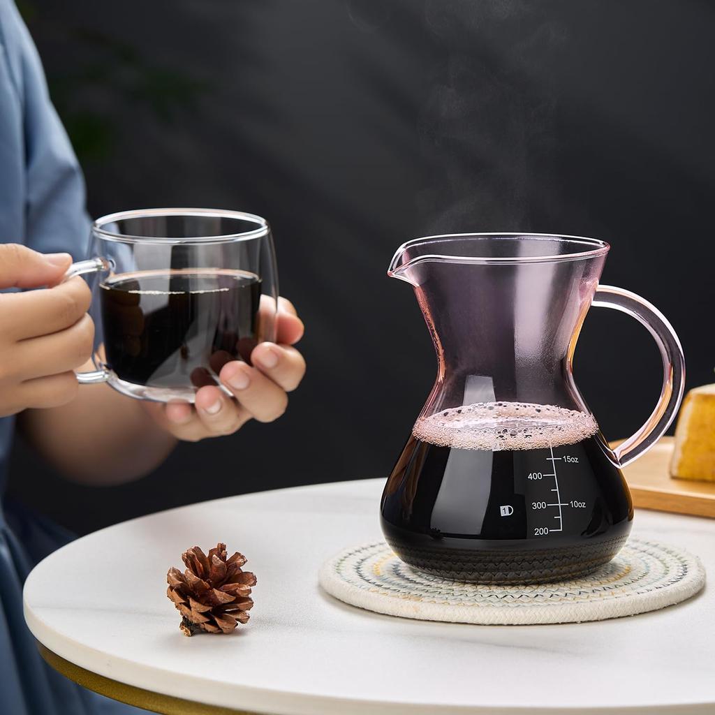 POKALOTEA Розовый Кофе Капельный Без Бумажного Фильтра для Кофе Многоразовый Нержавеющая Сталь Микроволновая Печь Шкала В Комплекте Сервер, 500 мл, Требуется, Фильтр,