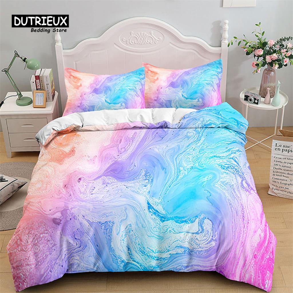 Colorful Marble Duvet Cover Abstract Geometric Bedding Set King Queen For Adults Kids Bedroom Decor Microfiber Comforter Cover