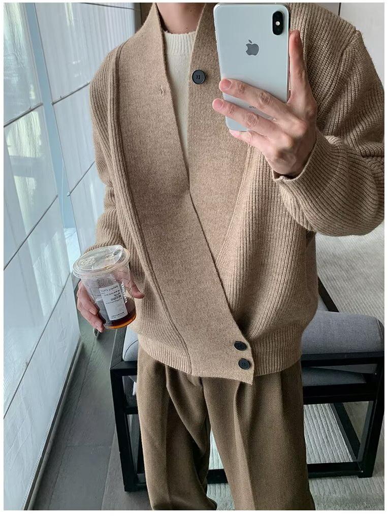 Мужской ретро-кардиган в японском стиле - Осенне-зимний тяжелый вязаный халат с диагональной планкой