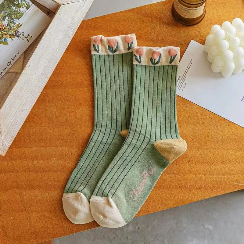 Y2k Kawaii Lolita Socks Cotton Cute Flower Socks Women Winter Sweet Tube Socks For Girls