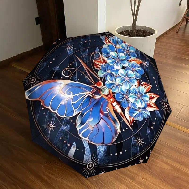 1pc Butterfly Flowers Mandala Artwork Umbrella with Plastic Handle,Suitable for All Seasons Home Travel Outdoor UmbrellaDD158