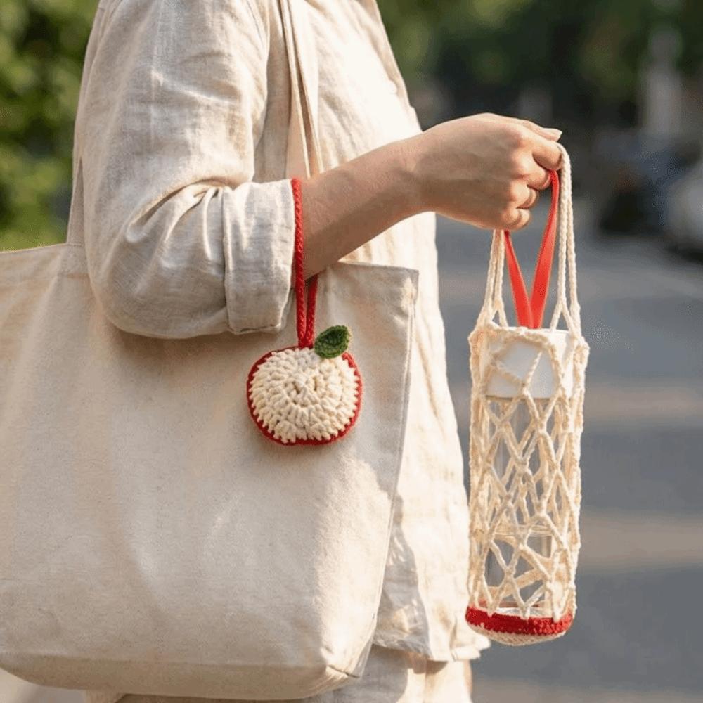Handheld Fruit Shaped Mesh Bag Folding Coffee Cup Holder Small Item Storage Bag Cup Accessory