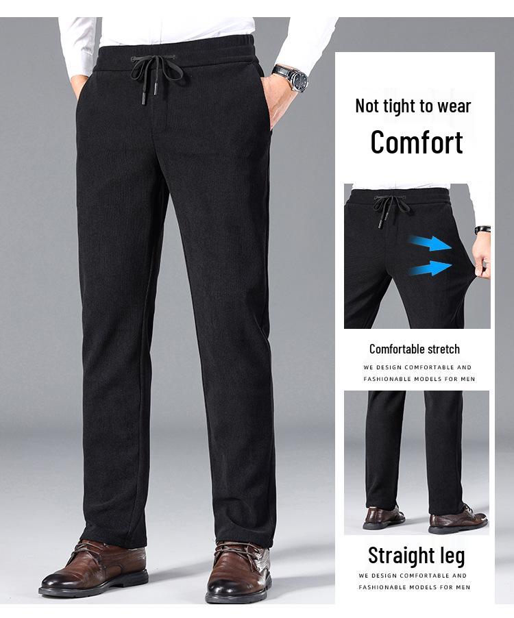 Мужские вельветовые брюки на флисовой подкладке - Эластичные, Свободного кроя, Прямого покроя для осени и зимы