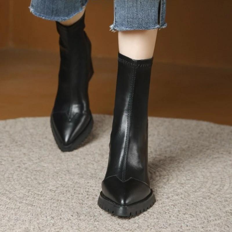 Модные женские ботильоны AJGS Luxury Brand с острым носком, квадратной застежкой-молнией на высоком каблуке, зимние женские ботинки с нескользящей подошвой