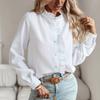 FiveFive Fashion Women Shirt Elegant Office Ruched Stand Collar Single Breasted Long Sleeve Top Causal Solid Comfort Simple Shirt Plus Size