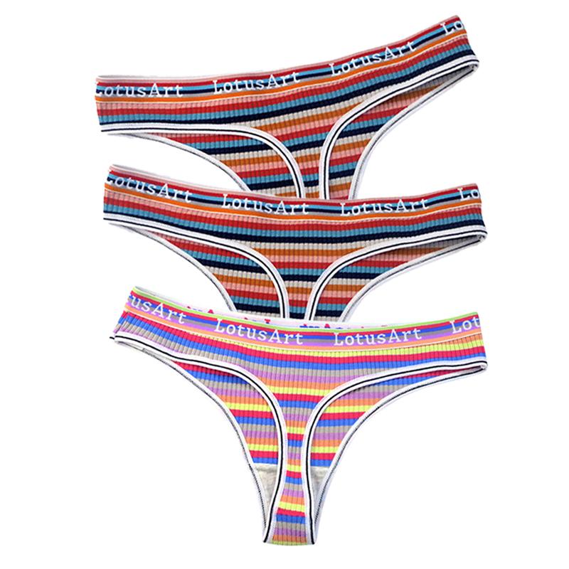 YOUULAR 3 шт./лот, модные женские хлопковые бесшовные стринги, сексуальное красочное полосатое нижнее белье, трусики, стринги, женское нижнее белье, нижнее белье M-XL