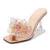 Fashion Comemore Summer Women Slingback Pumps Luxury Transparent High Heels Sandals Sexy Square Toe Mules Slippers Party Fashion Shoes