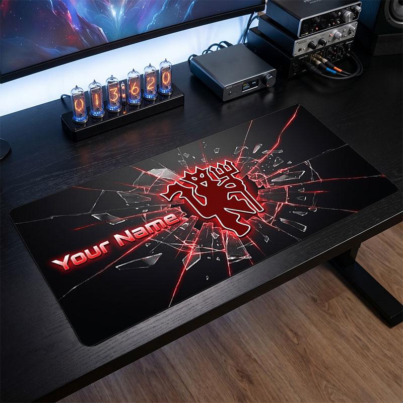 Manchester United Custom Large Mouse Pad, Personalized Name Text Print, Football Logo Non‑Slip Desk Mat Gaming Gift