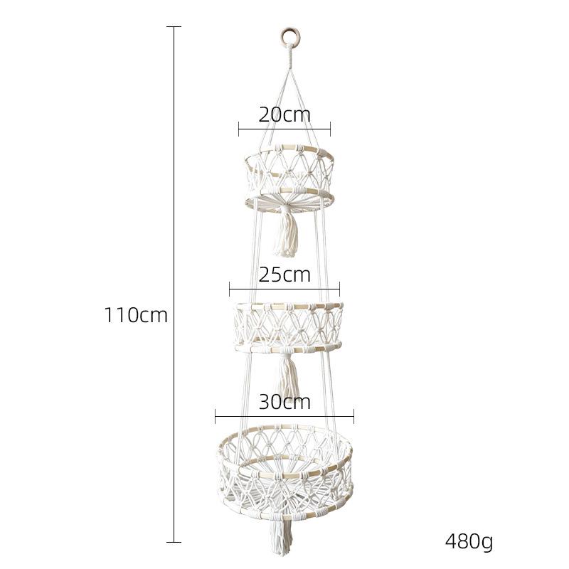 Bohemian Three-Tier Handwoven Cotton Rope Hanging Basket for Fruits & Vegetables
