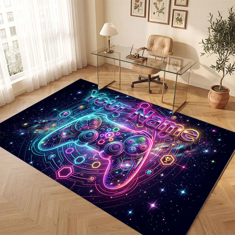 Game Controller Theme Crystal Velvet Floor Rug Personalized Custom Name Text Warm Carpet Home Decoration