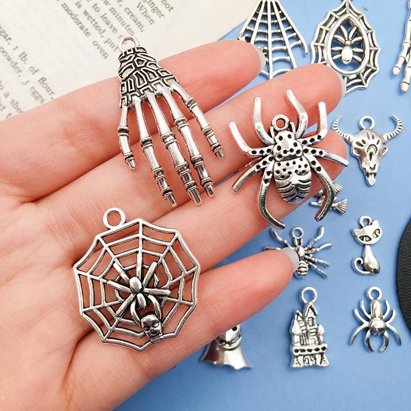 Ожерелье-подвеска из цинкового сплава в стиле ретро своими руками: Паук, Летучая мышь, Череп, Дизайн руки