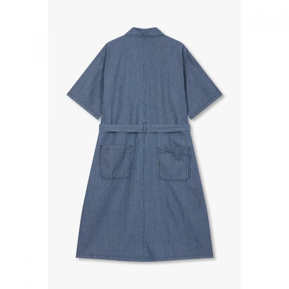 Studio Tomboy Pinstripe Denim Belted Short Sleeve Dress 9176341987