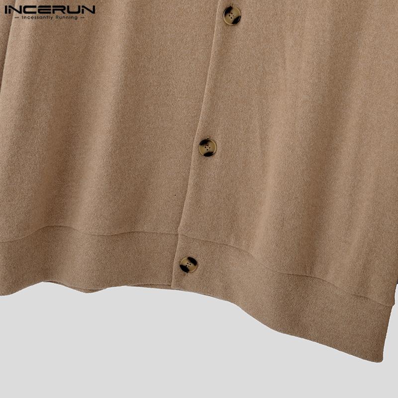 INCERUN Men's Lapel Neck Long Sleeve Buttons Knitted Casual Cardigan Tops