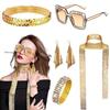 5 Pcs/Set Women Jewelry Set Sequin Rhinestone Decor Vintage 60s 70s Disco Party Favors Cosplay Earrings Sunglasses Bracelet Headband Scarf Set