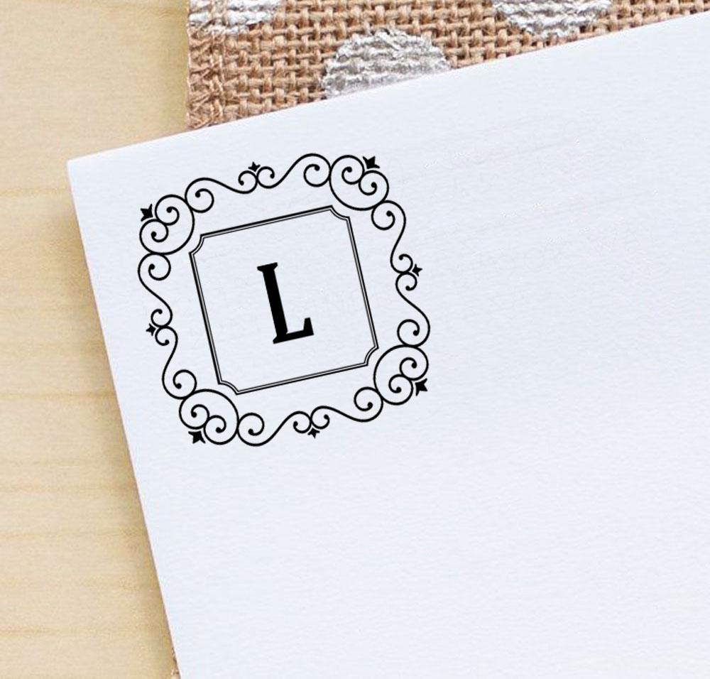 Printtoo Alphabet L Monogram Initial Square Swirl Border Self Inking Rubber Stamp Office
