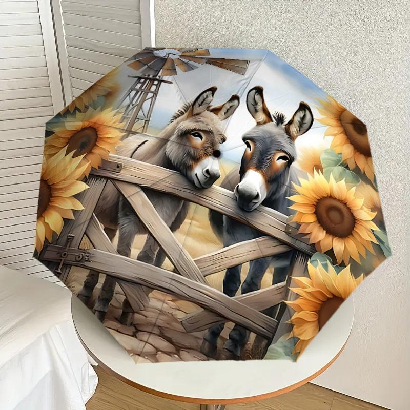 1PC donkey sunflower Umbrella-8-Rib Reinforced, Automatic Open, Lightweight & Durable, Cute Fashion Accessory for Outdoor-P101