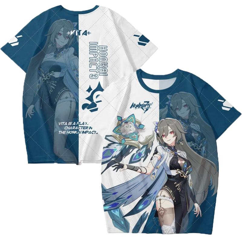Theresa Honkai Impact 3 Role Playing T-Shirt 3D Kiana Kaslana Print Kid Anime Tee Summer Men Women Harajuku Short Sleeve Y2k Top