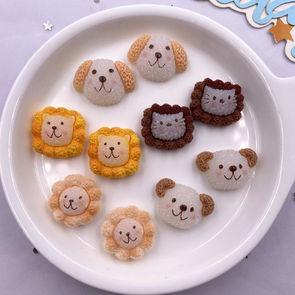 10 шт. Смешанные смолы Каваии Разноцветные Фигурки Голов Собак Кошек Плоская задняя часть Кабошон Камень DIY Скрапбук Декор Ювелирные изделия Ремесла Аксессуары