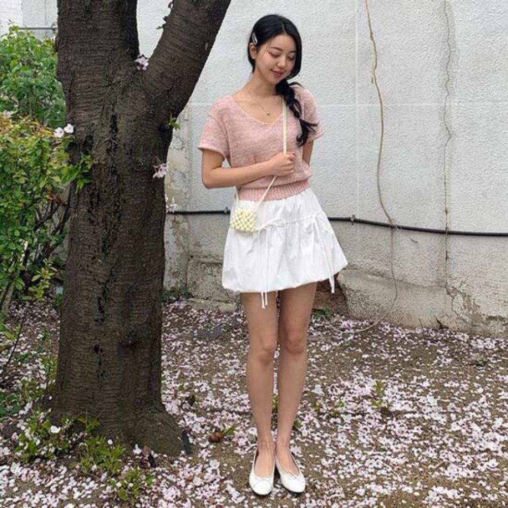 New ArriVals Open Run Feminine Mood V Neck Rolling Short sleeVe Knit