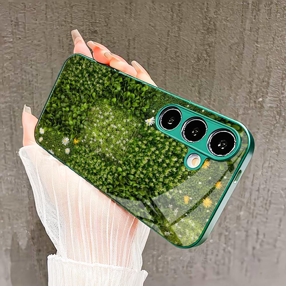 Цветы и растения Стеклянный чехол для телефона для Samsung Galaxy S26 S25 S24 S23 S22 FE Ultra Plus Встроенное стекло зеленый Изысканная природа