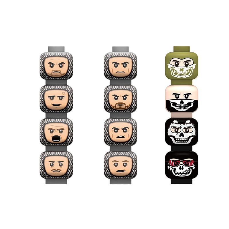 MOC Город Хэллоуин Аксессуары для выражений Лица Строительные Блоки Лицо с травмой Голова Сцена Ужаса Призрак Скелет Кирпичи Друзья Игрушки Подарок